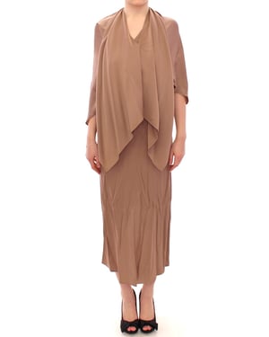 Vestido de cóctel drapeado de seda marrón Lamberto Petri para mujer