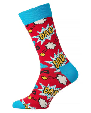 Calcetines para el Día del Padre | Calcetines Happy | Calcetines rojos y azules divertidos con talón y puntera reforzados | Regalo para el Día del Padre - Rojo
