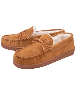 DUNLOP - Hombre de cuero de gamuza real forrado de lana Mocasín Zapatillas (9, Marrón oscuro)
