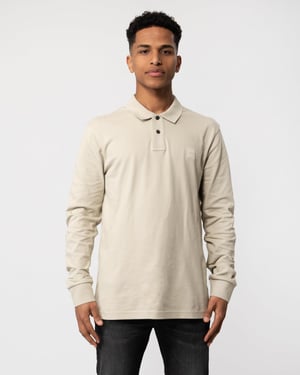 BOSS Orange Camisa Polo de Manga Larga para Hombre de Algodón Elástico con Parche de Logo