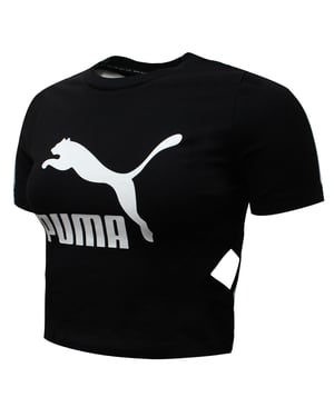 Puma Womens Classics Logotipo Cortado Top Camiseta negra 579208 01