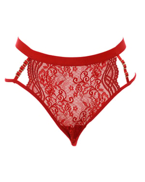Tanga de hilo con encaje y cinta en la cintura 21683 mujer