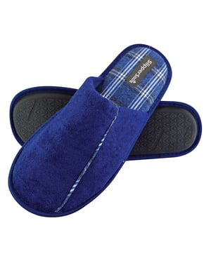 Slipper Snob - Slip On Mule Slippers | Plain Top Checked Sole | Memory Foam - Azul Marino