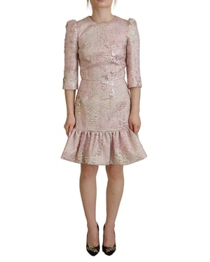 Vestido midi de mujer de manga 3/4 en jacquard rosa de Dolce & Gabbana