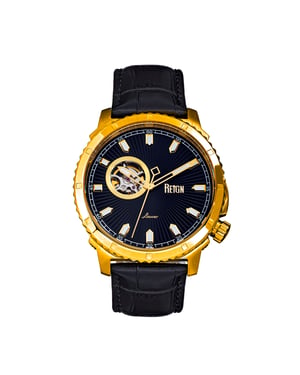 Reloj automático Reign Bauer semiesqueleto con correa de cuero