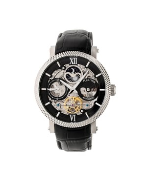 Reloj automático Heritor Aries con correa de cuero y esqueleto