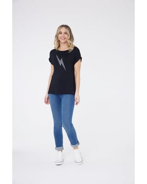 Camiseta de manga corta Ziggy Lightning Bolt Negro / Plata
