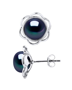 Pendientes de tachuelas Botones de cuentas de agua dulce de flores 8-9 mm White 925