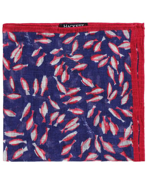 Hackett London Lino Impreso Koi Fish Hombre Azul Marino/Rojo Hank Pañuelos