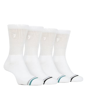 Calcetines Deportivos de Bambú para Hombre en Blanco y Negro | Farah | 4 Pack | Calcetines Deportivos Aptos para Diabéticos con Puntera Lisa y Parte Superior Holgada | Calcetines de Tenis Gimnasio Running - Blanco