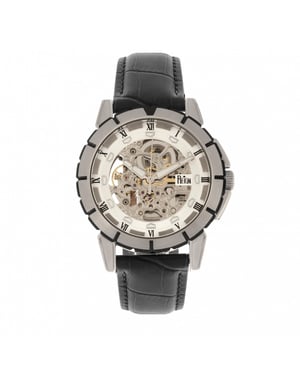 Reloj automático Reign Philippe con correa de cuero y esqueleto
