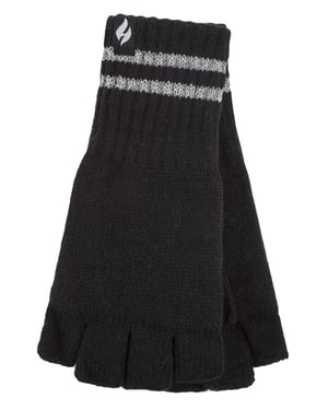 Guantes reflectantes de punto sin dedos para hombre en invierno | Calentadores | Guantes de trabajo térmicos Hi Viz - Negro