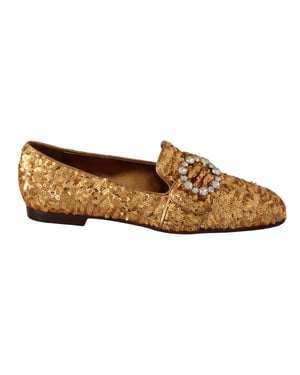 Mocasines de mujer planos con lentejuelas doradas y cristales de Dolce & Gabbana