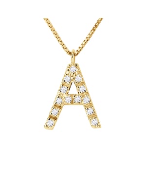 Diamantes del collar 0.07 CTS Alphabet Letter "A" Oro amarillo 18 quilates