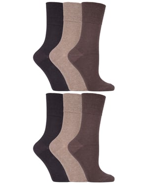 Gentle Grip - 6 Pares de Calcetines Diabéticos de Mujer con Parte Superior de Peine de Miel y Costuras de Puntera Unidas a Mano - Marrón 39