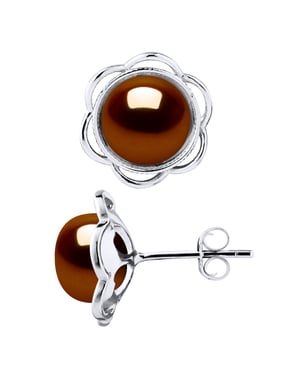 Pendientes de tachuelas Botones de cuentas de agua dulce de flores 8-9 mm White 925