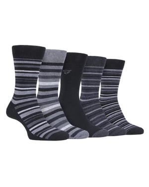 Farah - Paquete de 5 calcetines de algodón para hombre, finos, transpirables, de rayas, de corte clásico y suaves - FCS271BLKCHA (Rayas)