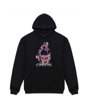 Daño criminal Flamin Skull Mens sudadera con capucha negra