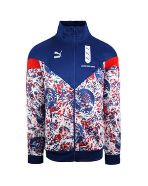 Puma Inglaterra 3 Leones Manga Zip Up Azul Rojo Hombres Fútbol Chaqueta 656883 01