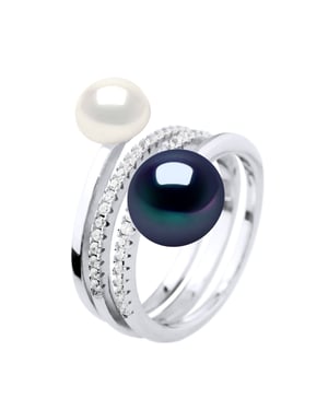 Ring Duo Pearls de agua dulce de 7 y 9 mm Joyas negras 925