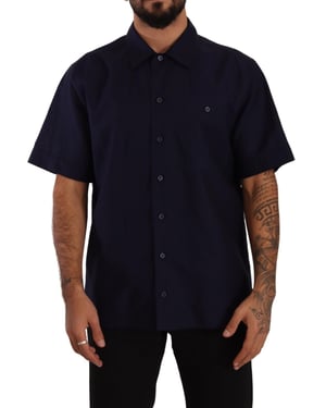 Camisa de Hombre de Manga Corta Azul Marino de Botones Dolce & Gabbana
