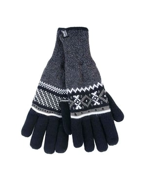Hombre rayas nórdico Fairisle Zig Zag de punto forrado de lana caliente Guantes