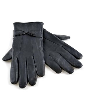 Guantes de piel de oveja forrados de lana cálidos para mujeres con lazo
