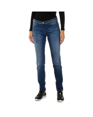 Pantalones largos tejanos efecto gastado de tejido elástico 3Y5J28-5D0ZZ mujer