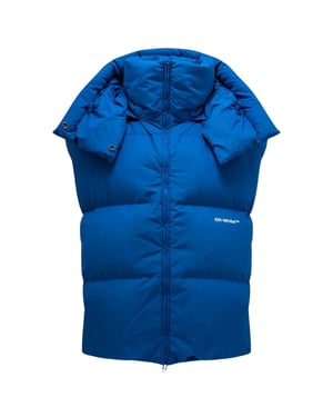 Off-White Chaleco con capucha Bouce Chaqueta de plumas azul pavo real