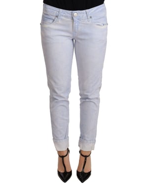 Jeans Ajustados de Algodón Azul Claro con Dobladillo Doblado Acht