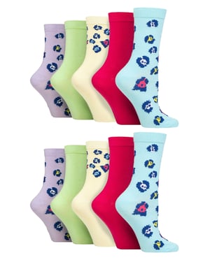Wildfeet - Paquete de 10 calcetines de bambú para mujer con estampado de lunares, leopardo y flores - Multicolor