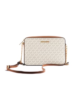 Bolso bandolera grande East West de cuero Saffiano para mujer Michael Kors Jet Set (Firma Vainilla)