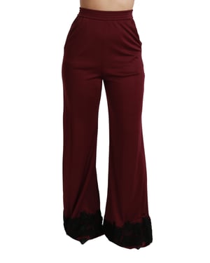 Pantalones de pierna ancha de encaje negro de cintura alta para mujer de Dolce & Gabbana en burdeos