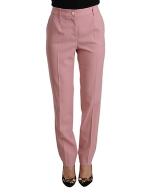 Pantalones de mujer de lana rosa elástica de cintura alta de Dolce & Gabbana