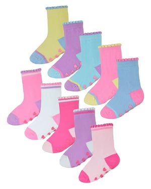 Calcetines antideslizantes para bebé niña con talones y dedos | Paquete de 10 pares | Calcetines suaves y bonitos con agarres - Estilo 1