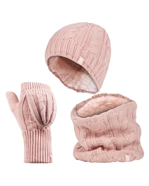 Heat Holders - Set de gorro térmico de invierno, calentador de cuello y guantes convertibles - Rosa oscuro
