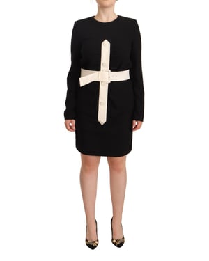 Vestido mini sheath negro de lana con manga larga y cinturón para mujer de Givenchy