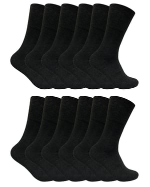 12 Pares Calcetines Diabéticos Térmicos para Hombre | Sock Snob | Calcetines Diabéticos No Elásticos Extra Anchos para Mala Circulación - Negro