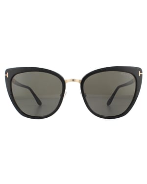 Gafas de sol Tom Ford Simona FT0717 01A Negro brillante Oro rosa Gris humo