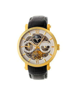Reloj automático Heritor Aries con correa de cuero y esqueleto