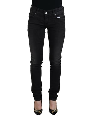 Acht Jeans de Denim Casuales para Mujer de Cintura Baja y Ajuste Slim en Algodón Negro