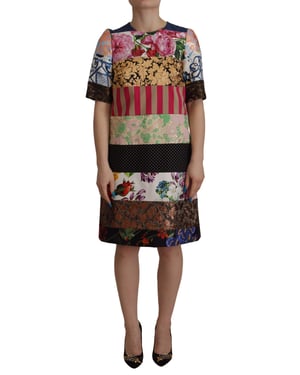 Vestido Corto de Mujer Multicolor Patchwork Floral de Jacquard de Dolce & Gabbana
