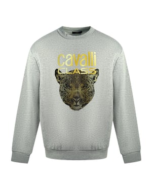 Sudadera Gris con Logo de Leopardo Cavalli Class