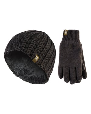 Juego de gorro y guantes térmicos de invierno para hombre | Calentadores | Forro polar - Verde caqui