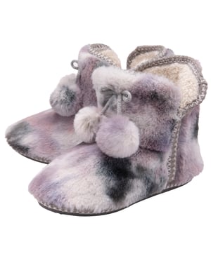 Dunlop - Botines de felpa con pompones para mujeres, con memory foam (7, Gris/Mink)