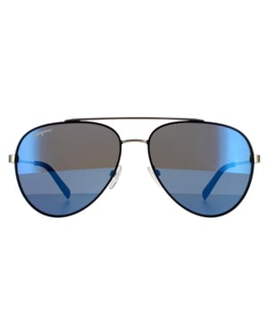 Salvatore Ferragamo Aviador para Hombre Negro Mate Oscuro con Flash Azul Cielo 90041091