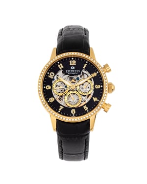 Reloj automático Empress Beatrice con esfera esquelética y correa de cuero con día y fecha