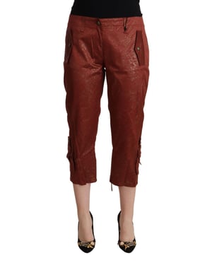 Just Cavalli Pantalones Capri Cortos de Algodón Lurex Castaños de Cintura Media para Mujer