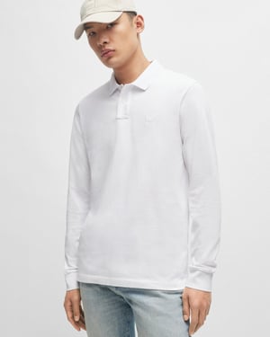 BOSS Orange Camisa Polo de Manga Larga para Hombre de Algodón Elástico con Parche de Logo