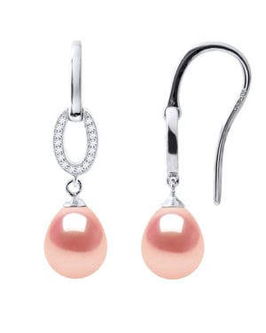 Pendientes Ganchos de perlas de agua dulce Joya de rosas de 8-9 mm de peras 925